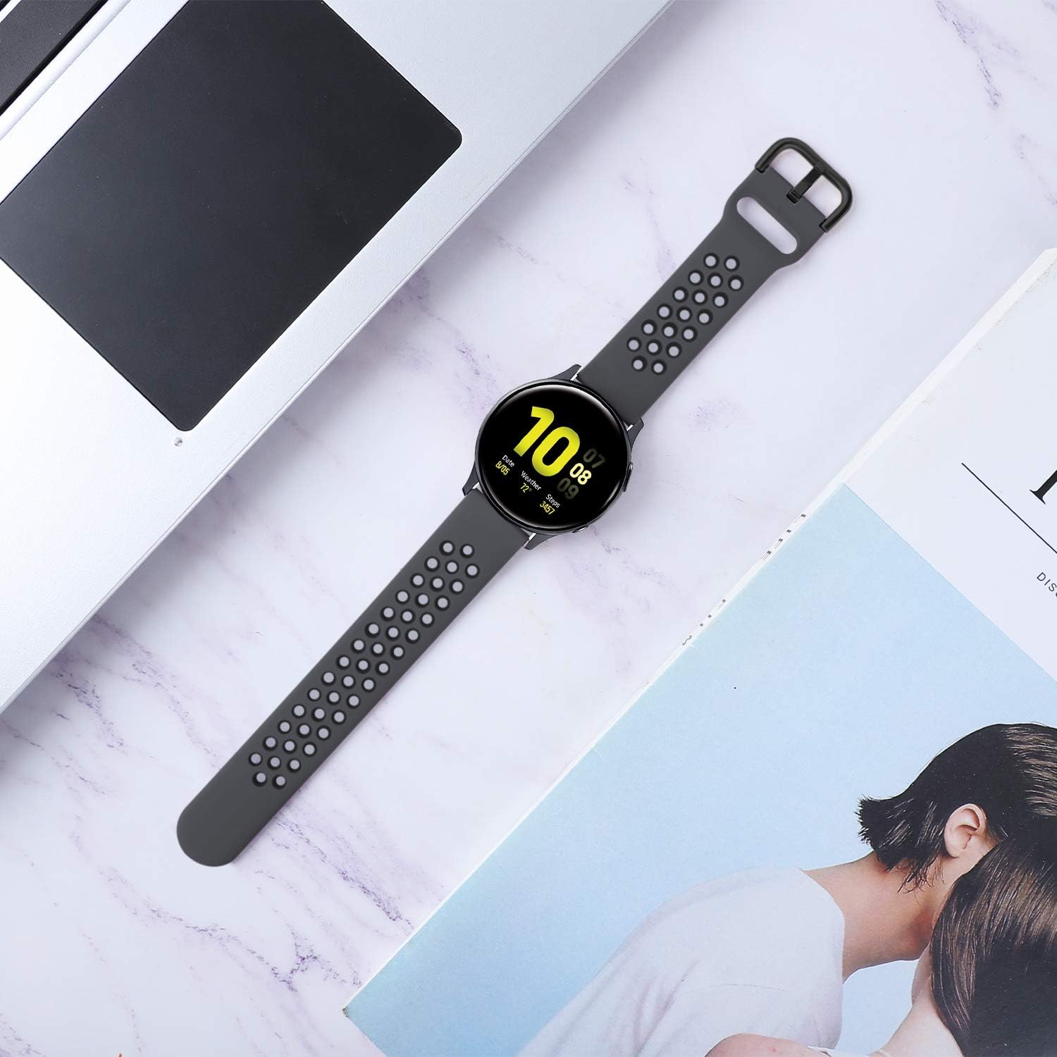 Acrbiutu Bands Compatible with Samsung Galaxy Watch Active 2 40mm 44mm/ Active/ Galaxy Watch 42mm, 20mm Soft Silicone Breathable Replacement Sport Accessory Watch Strap Wristband for Women Men