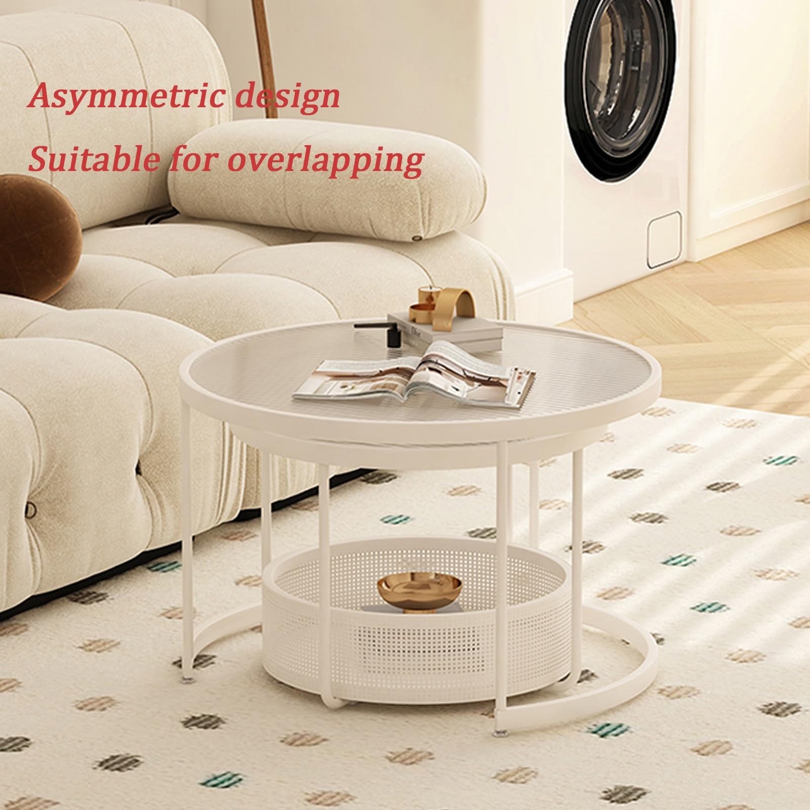 Set 2 Tavolini Da Salotto Impilabili HOMCOM - Con Ruote, 60 E 40 Cm, Colore Oro E Rovere