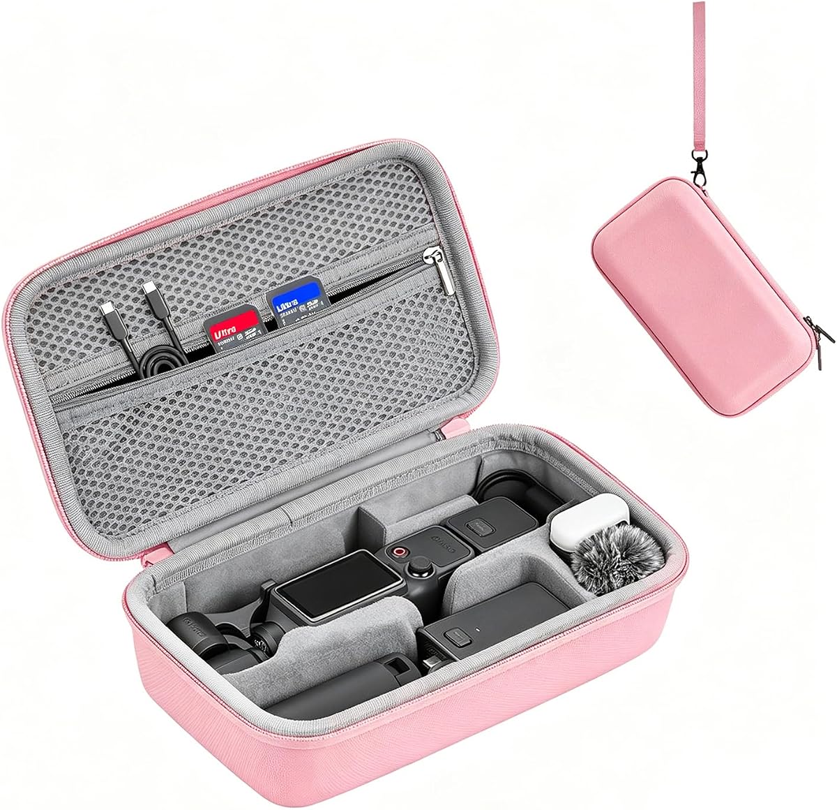 Pink Osmo Pocket 4 Case Portable Carrying Bag for DJI Osmo Pocket 4 Camera | Hard Storage Bag with Wrist and Carabiner, Pink Color Surface Waterproof Travel kit Combo Accessories Case Bag