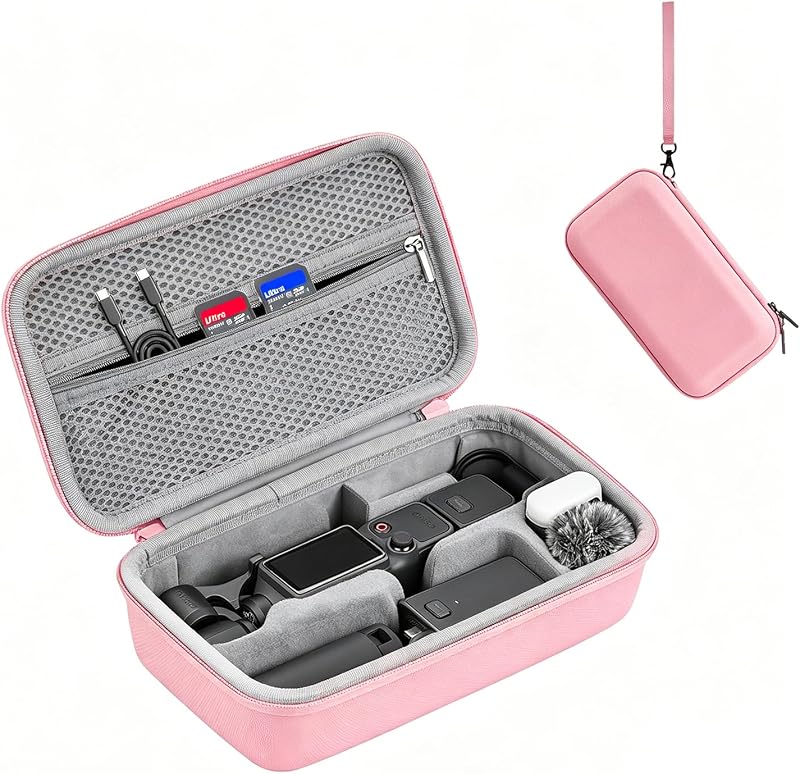 Pink Osmo Pocket 4 Case Portable Carrying Bag for DJI Osmo Pocket 4 Camera | Hard Storage Bag with Wrist and Carabiner, Pink Color Surface Waterproof Travel kit Combo Accessories Case Bag