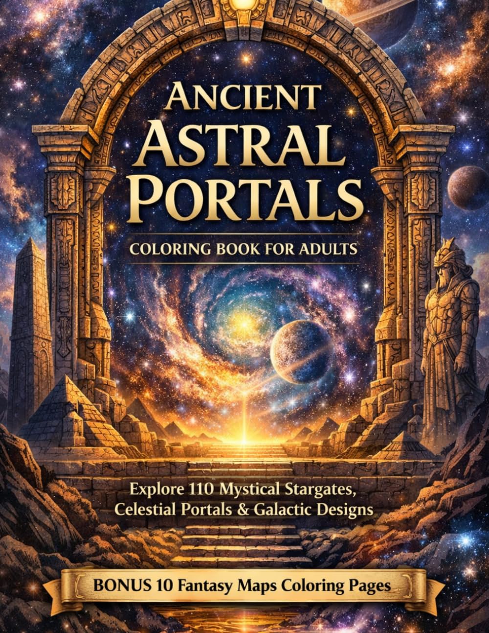 Ancient Astral Portals Coloring Book for Adults: Explore 110 Mystical Stargates, Celestial Portals & Galactic Designs | BONUS 10 Fantasy Maps Coloring Pages (8.5x11) (The Celestial Worlds Collection)