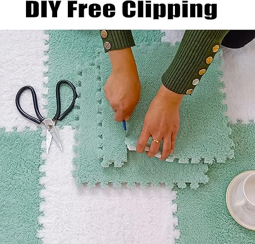 Miniatura 5 de HSYFdy Azulejos de alfombra entrelazados suaves con borde, juego de alfombrillas cuadradas de espuma de felpa, alfombras de área de rompecabezas