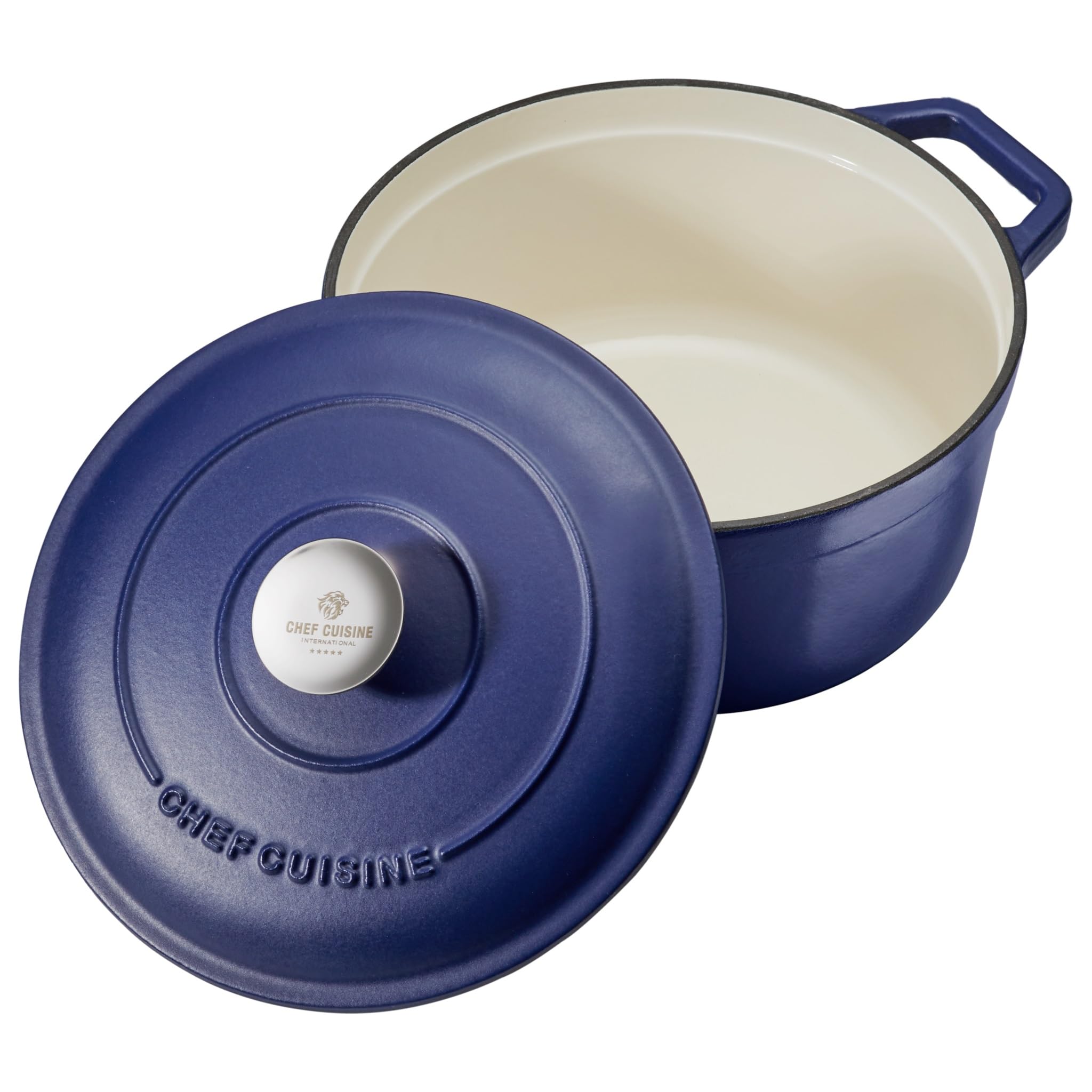 CHEF CUISINE Gusseiserner Bräter, blau, emailiert, 3,5 Liter, Deckel mit Edelstahl-Knauf