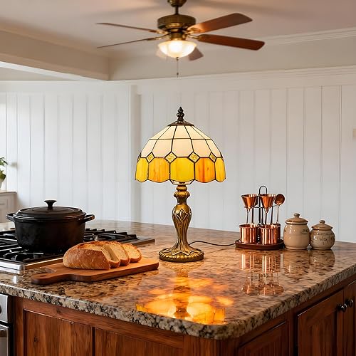 Miniatura 7 de Lámpara de mesa estilo Tiffany de 8 pulgadas, serie mediterránea, pantalla de vitral, pequeña lámpara de mesita de noche, luz de escritorio, sala de