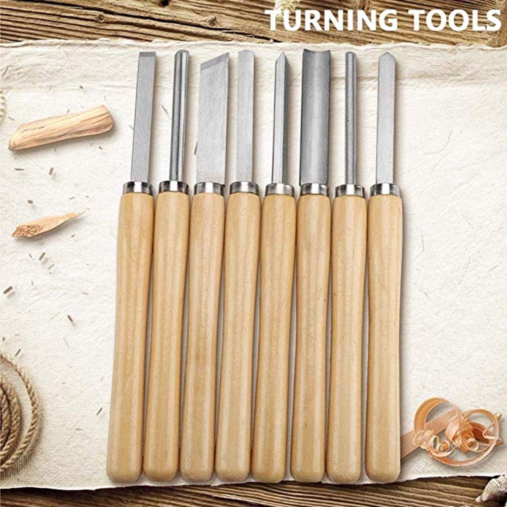Juego de cinceles para torno, juego de gubias para cuencos giratorios de madera con mangos de madera dura de acero de alta velocidad, cinceles giratorios para madera de calidad profesional (8 piezas