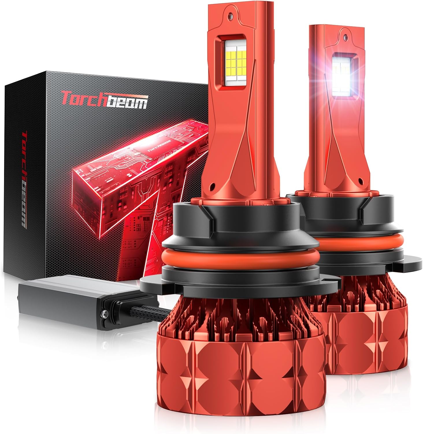 Torchbeam 2024 9004/HB1 Bulbs, 68000LM T7 HB1 Bulbs, 6500K Cool White with Slient Fan 9004 Fog Light Bulbs, 5 Min Quick Installation 9004 Day Running Light, Pack of 2