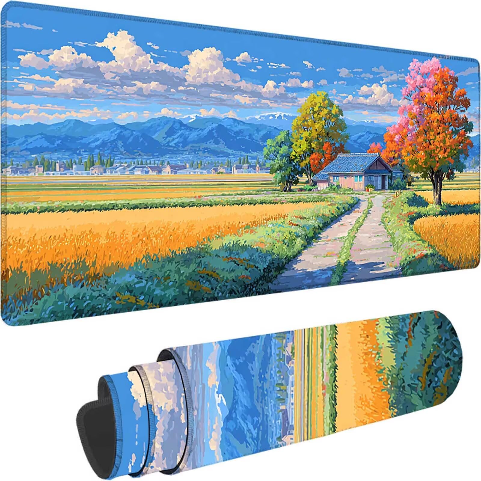Podkładka pod mysz XXL 1600 x 800 x 3 mm, niebieska zmywalna podkładka pod mysz, krajobraz akcesoria do gier, z antypoślizgową gumową podstawą na biurko do komputera, pracy, domu, prezent dla mężczyzn
