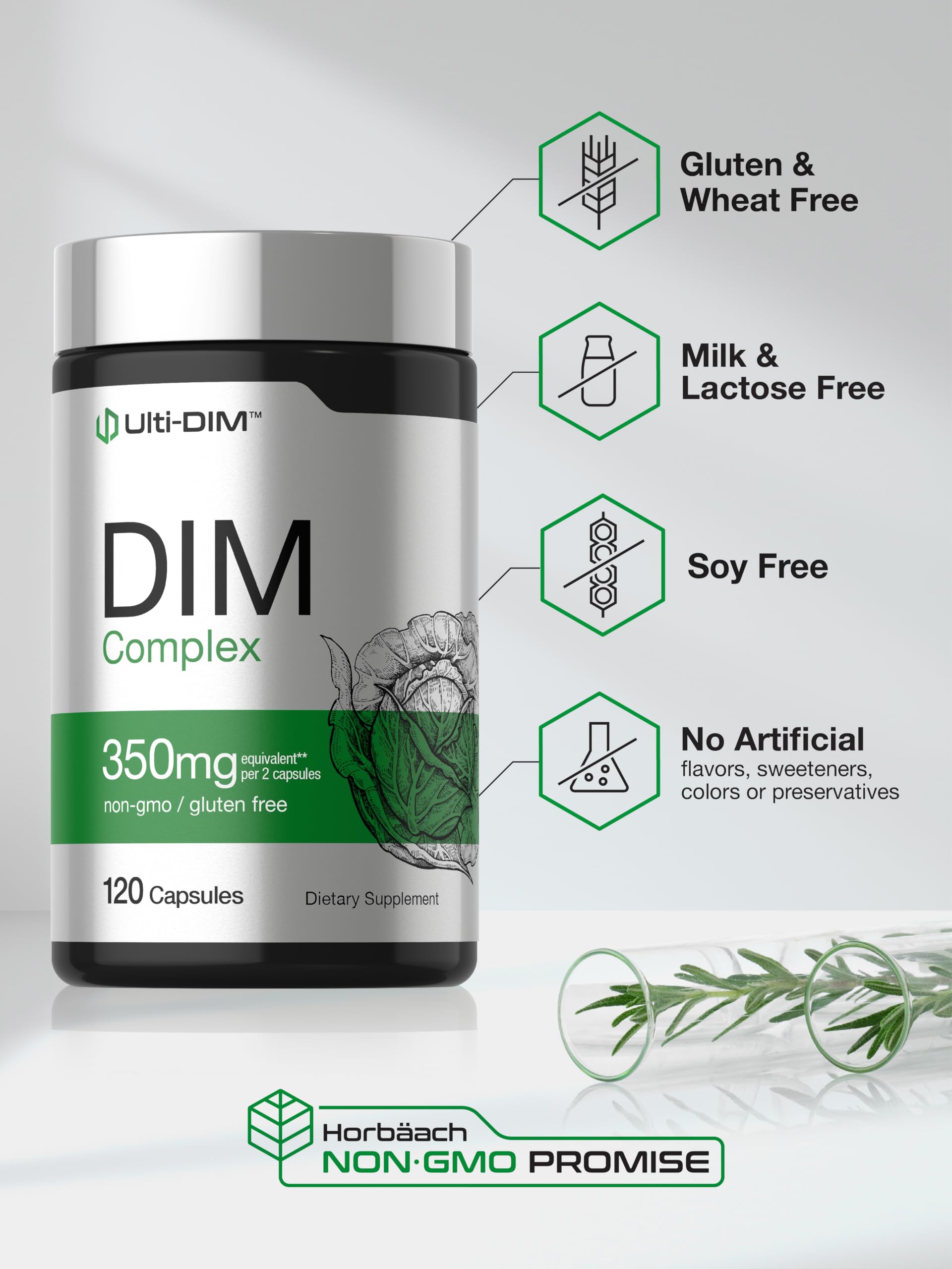 Horbäach DIM Supplement | 350mg Complex | for Women & Men | 120 Capsules — Amazon image 5