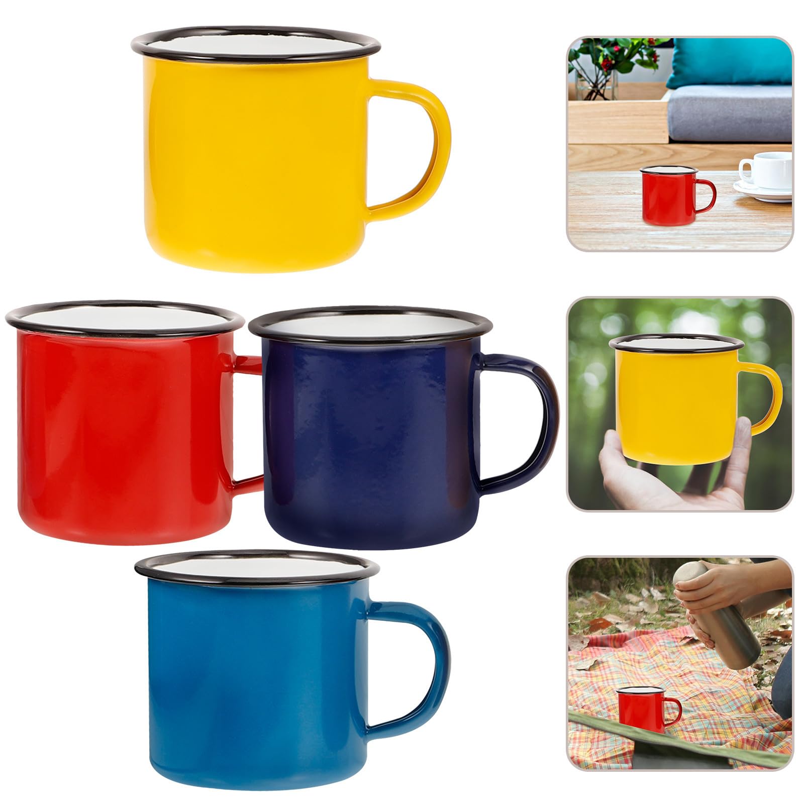 4 Stück Vintage Emaille Becher 350ml Robuster Campinggeschirr Kaffeebecher Praktisches Design Einfach zu Reinigen für Outdoor und Frühstück