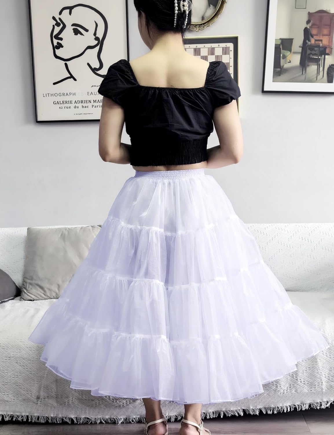 CHERRY LOVE 4 Tiers Tea Length Plus Puffy Tulle Petticoat Twice the Puffiness of Ordinary Underskirt - Image 6