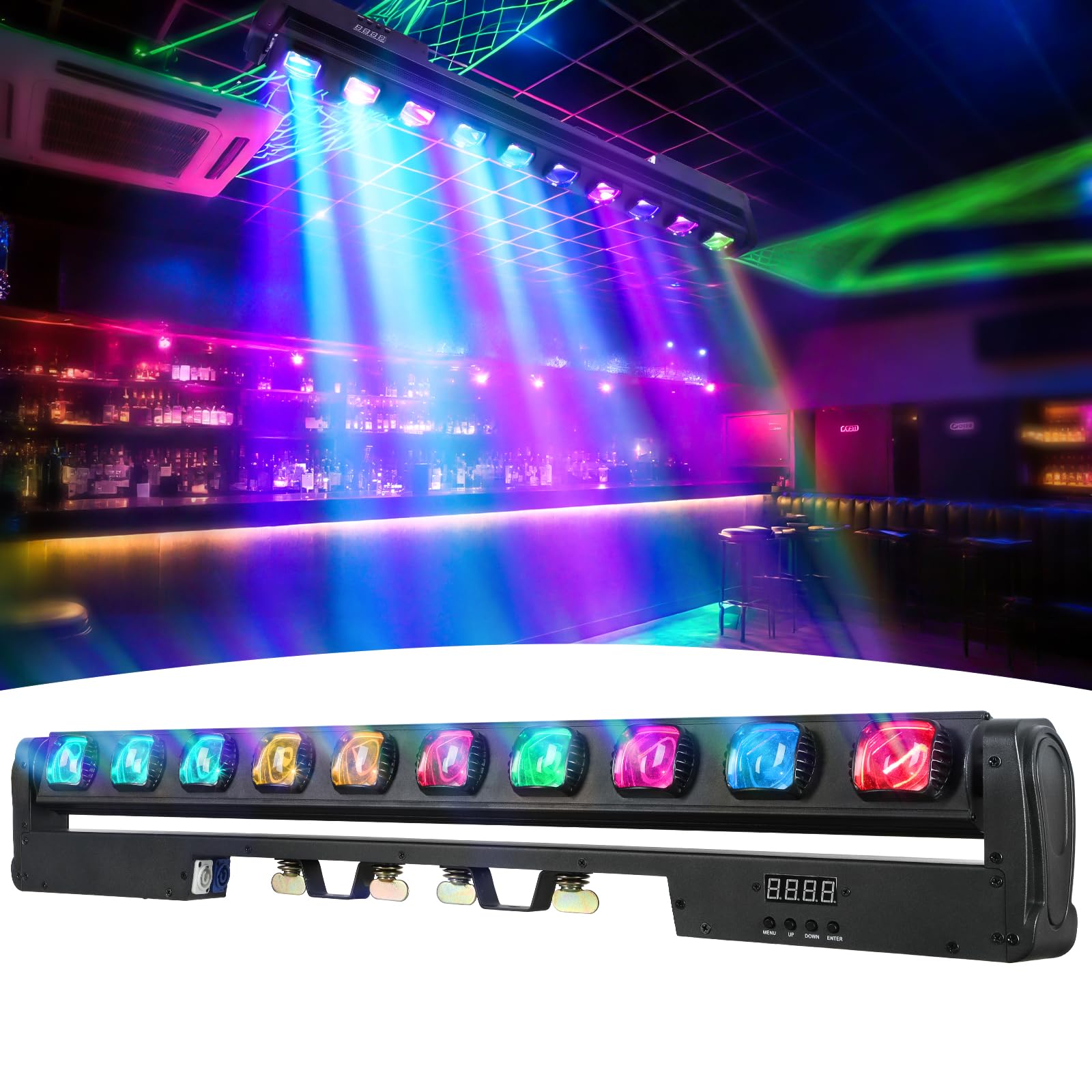 BETOPPER Teste Mobili Barra LED RGBW 10x15W, Luci DJ Professionale con 10 Eye, Beam/Strobe DMX 512 & Attivazione Sonora,Luci da Discoteca per Concerti, Eventi, Teatro, Club, Feste (98.5CM)