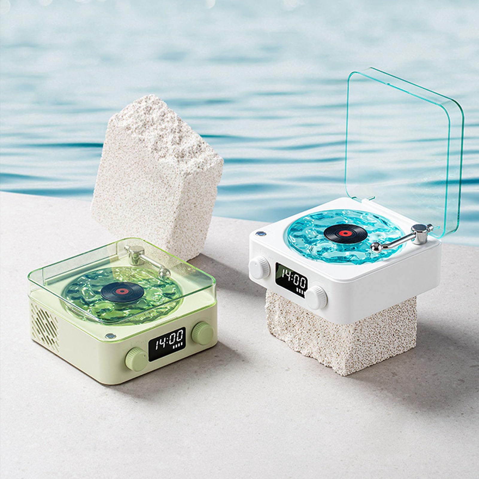 Głośnik Bluetooth Waves, Przenośny, Bezprzewodowy Odtwarzacz Płyt Winylowych z Czterema Trybami, Gramofon Waves Retro z Regulowanymi światłami, Morski Szum Biały do ​​sypialni,