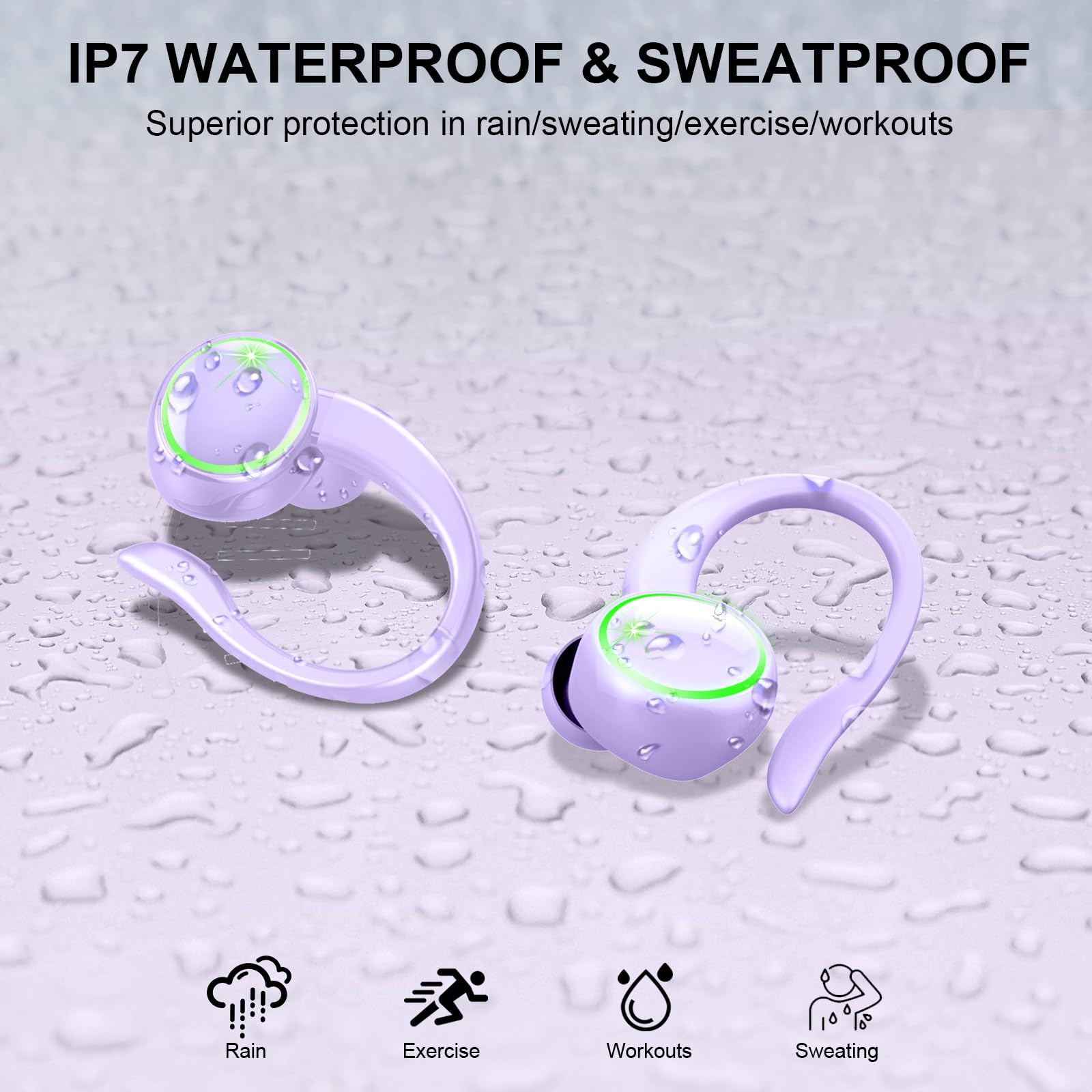Matast Auricolari wireless, Bluetooth 5.4, 50 ore di riproduzione, cuffie stereo con cancellazione del rumore con 4 microfoni ENC, auricolari sportivi, auricolari impermeabili IPX7, per sport e corsa