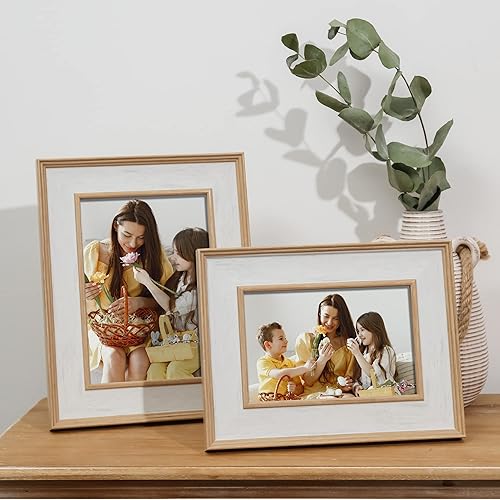 Miniatura 7 de ArtbyHannah Paquete de 6 portarretratos rústicos de 4 x 6 pulgadas, marcos de fotos blancos envejecidos con vidrio de alta definición para