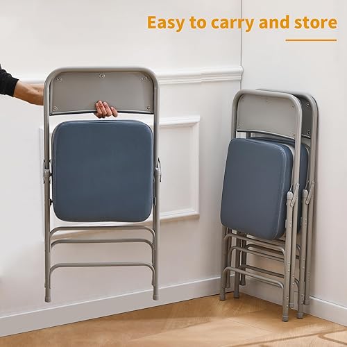 Vista 5 de BOOSDEN Silla plegable, silla plegable, silla plegable de piel sintética para el hogar, oficina, comedor, asiento plegable portátil y compacto