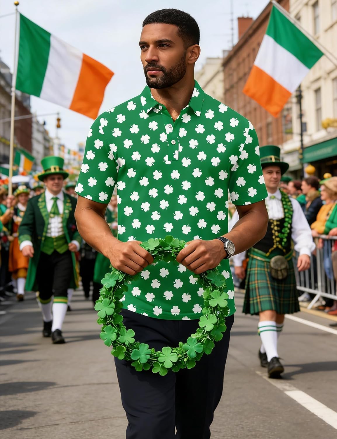 Fanient Men Golf Polo Shirts Short Sleeve 3D Printed Dry Fit Moisture Wicking 4-Way Stretch Summer Athletic Polo Shirts - Image 2