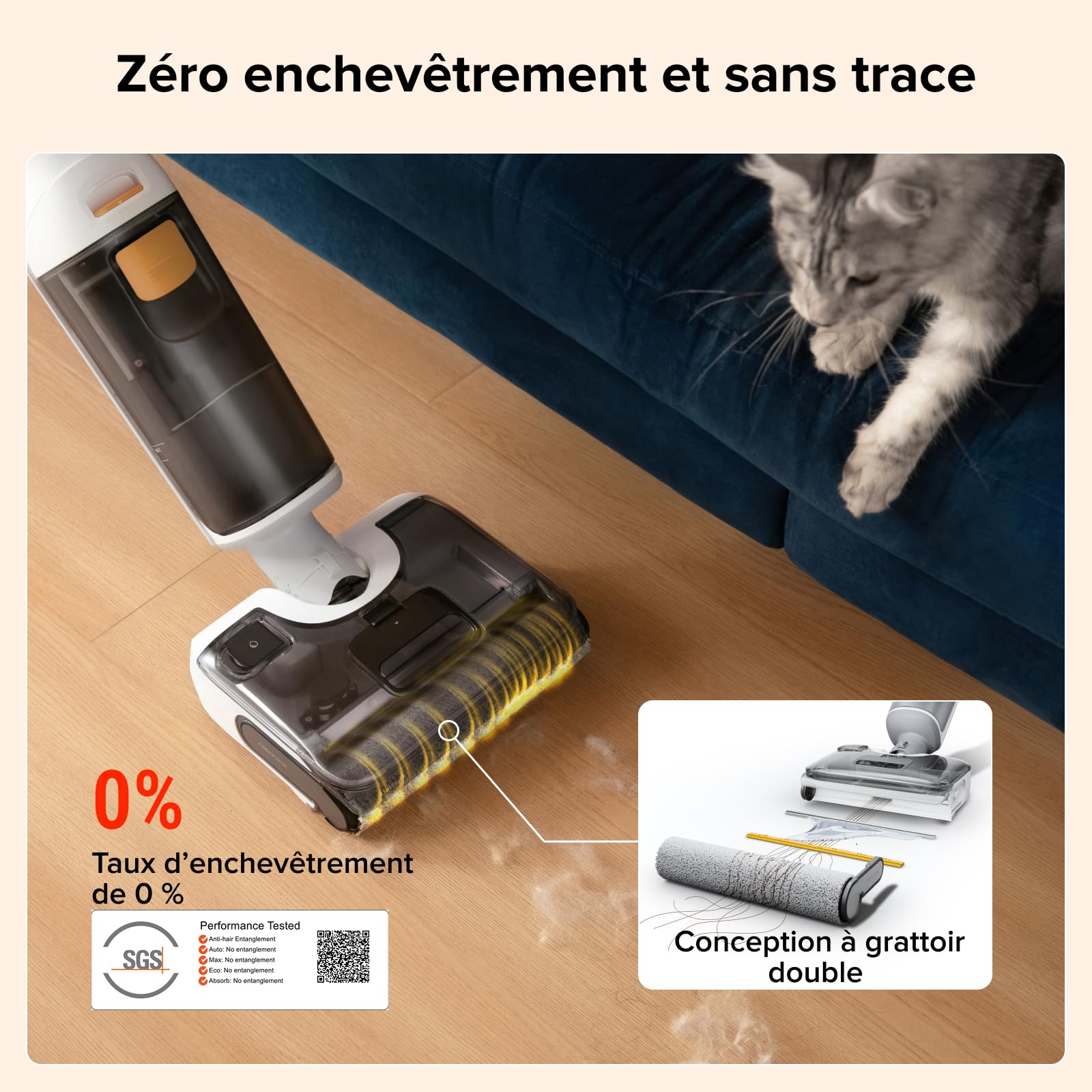 roborock F25 GT Aspirateur Laveur,Complete Nettoyeur de Sol 20 kPa,Aspirateur sans Fil Autonettoyage à Haute température de 90 °C, inclinable à 180° Nettoyage Deux Bords