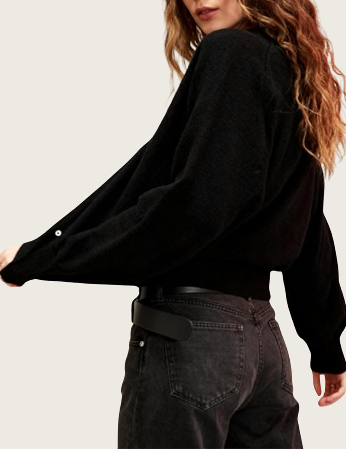 Esmeling Women Casual Button Front Sweater Henley Neck Long Sleeve Knitwear Solid Cropped Pullover Sweater - Image 6