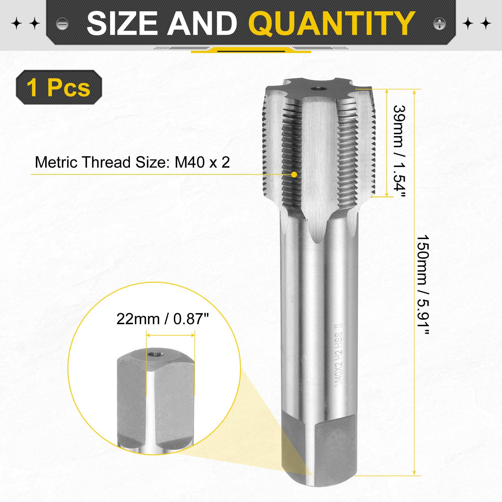 QUARKZMAN Maschio A Mano Tipo Plug M40 X 2 H2 Filettatura Metrica Tipo Plug Con Scanalature Diritte Utensile Per Filettatura Ad Alta Velocità Acciaio HSS6542
