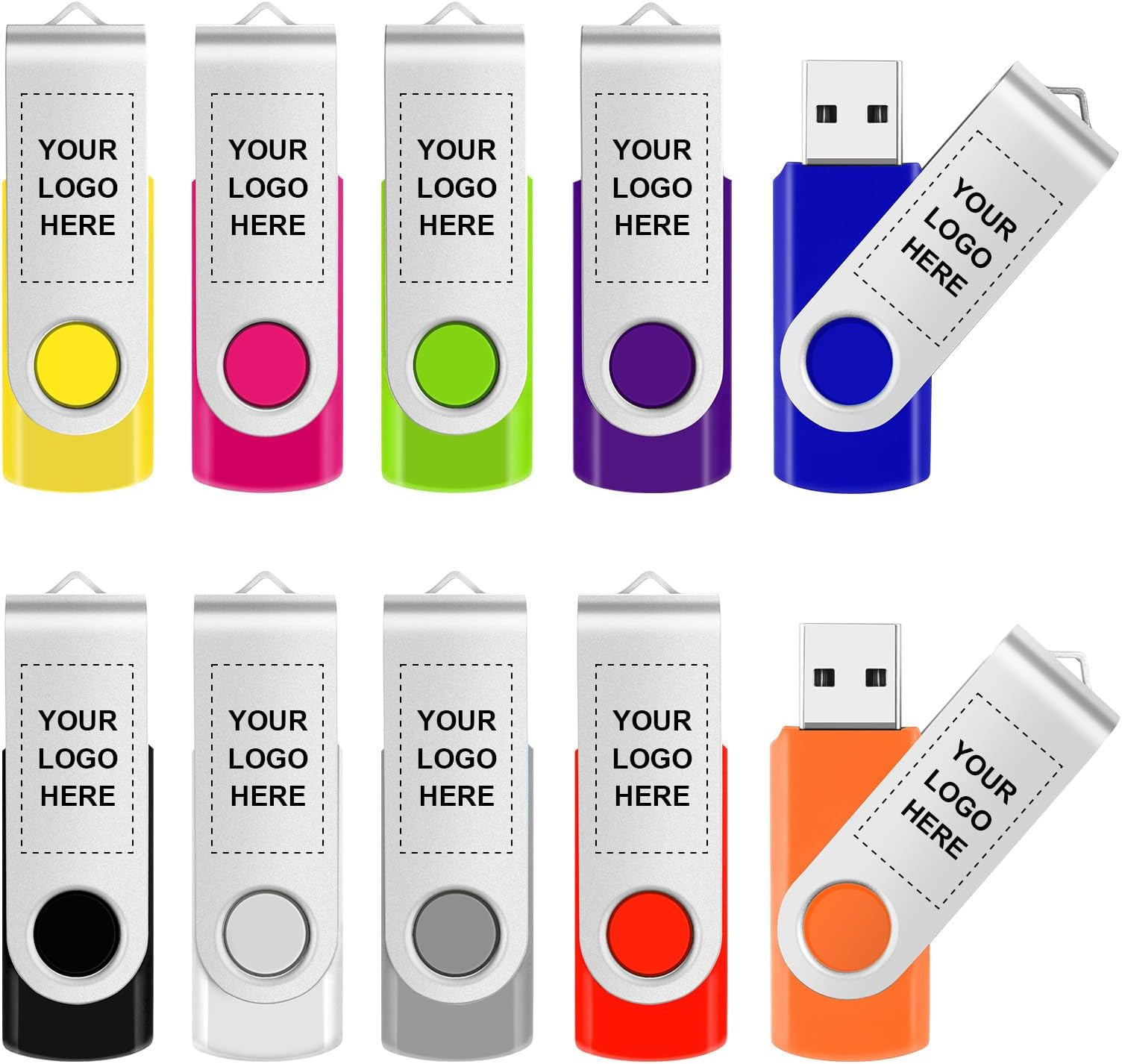 Personalized USB Flash Drive 50 Pack, Custom 4GB Thumb Drives Photo Stick Jump Drive Featuring Double-Sided Printing, Swivel USB Memory Stick Pendrive Zip Drives for Home/Office/School