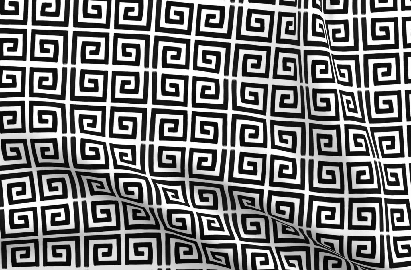Spoonflower Fabric - Black Greek Key White Classic Modern Brush Hand Geometric Printed on Petal Signature Cotton Fabric Fat Quarter - Sewing Quilting Apparel Crafts Decor
