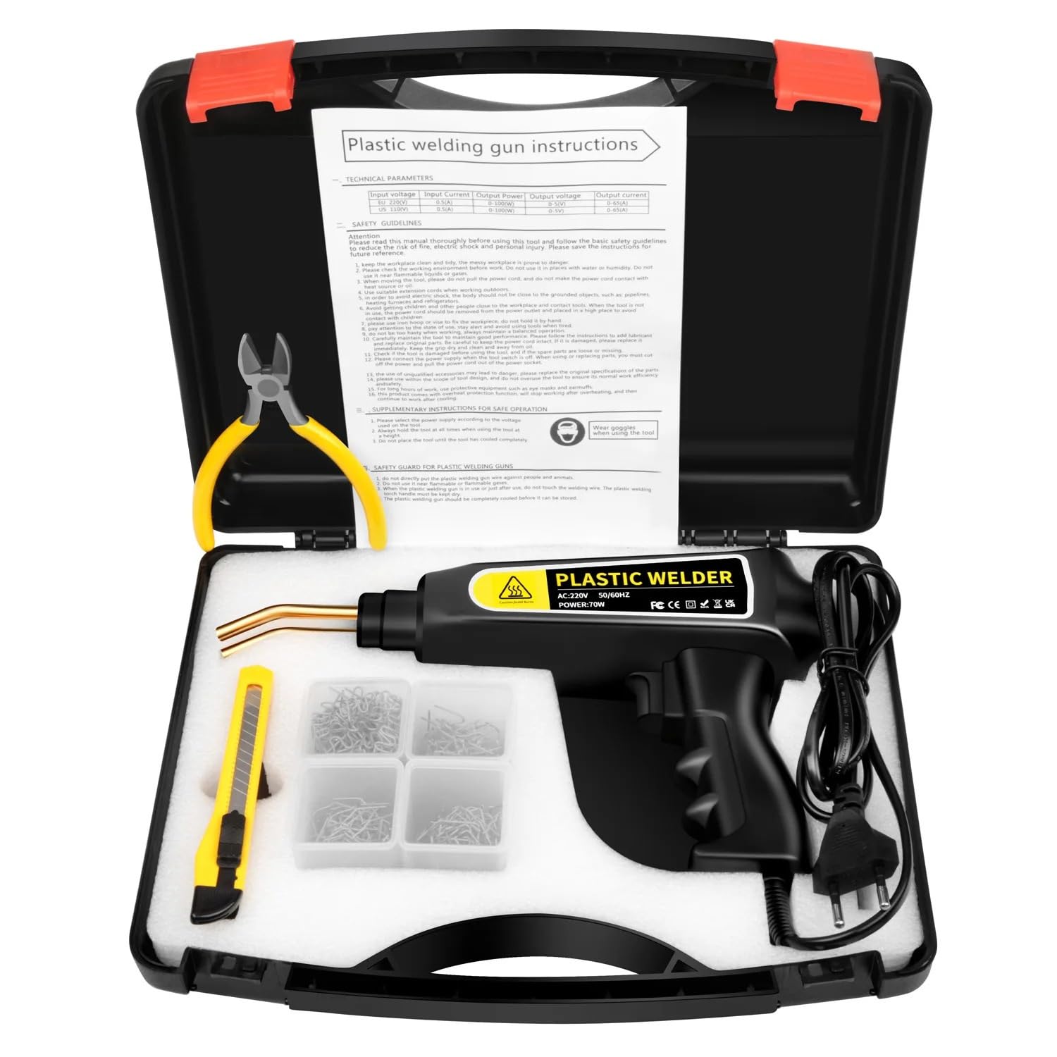 Kit di riparazione per paraurti per auto per saldatrice plastica da 70 W. Macchina per saldatore Cucitrice a caldo per Pistola per punti metallici a(200nails SETC)