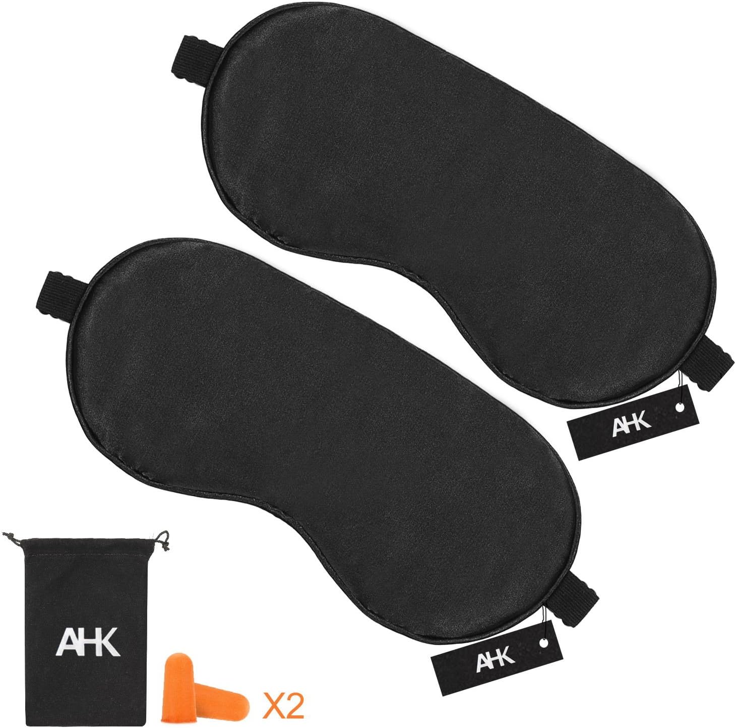 AHK 2pc Pack Real Silk Sleep Mask Eye Mask,Soft and Comfortable for Eyes,Eyes shade,Blindfold
