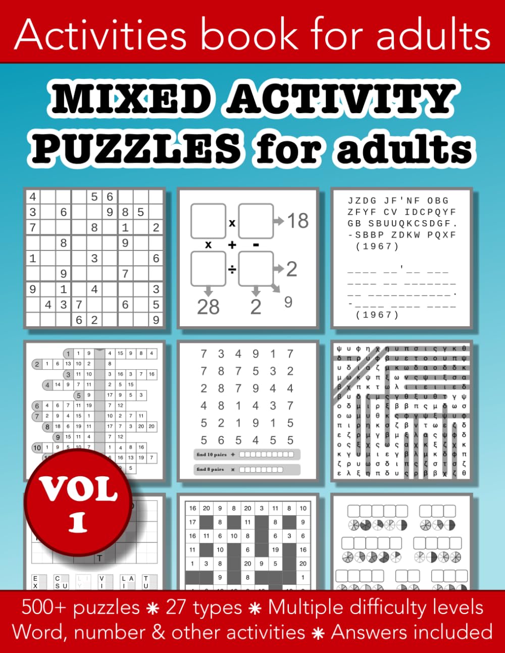 Mixed Activity Puzzles for Adults Volume 1: Education resources by Bounce Learning Kids