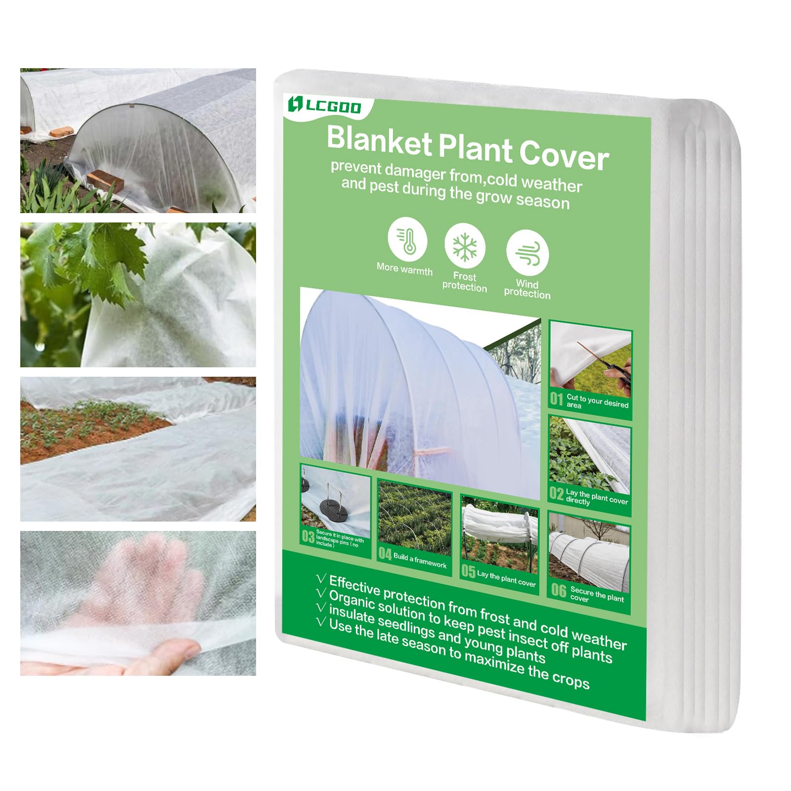 LCGOD Plant Frost Protection Fleece 30gsm Heavy-Duty Garden Cover 1x20m