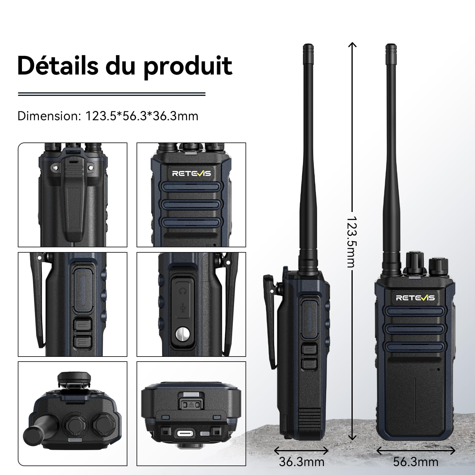 Retevis RT86A Radios Bidirectionnelles Longue Portée, Talkie Walkie Professionnel, 2500mAh, Talkie Walkie Rechargeable pour Chantiers et Transport (4Pcs)