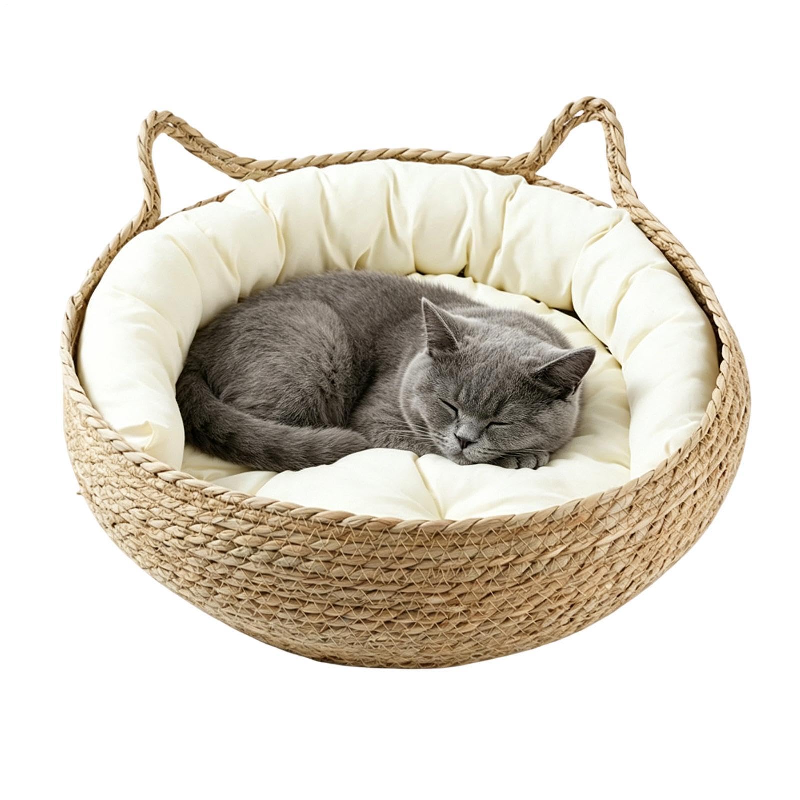 Lit tissé pour chat anti-odeur et respirant avec coussin amovible lavable