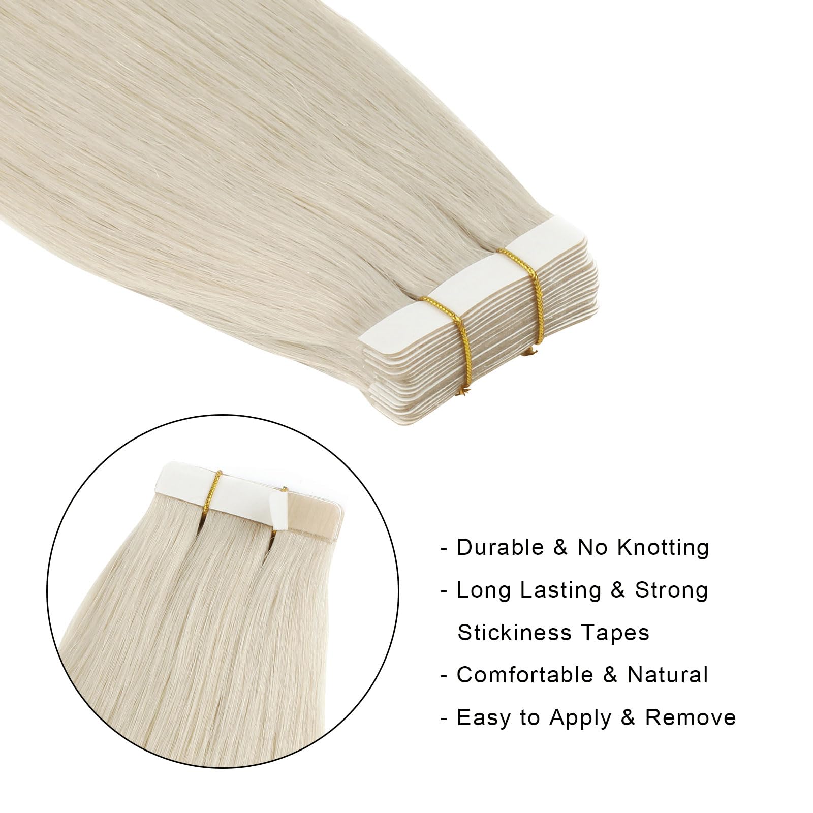 ABH AMAZINGBEAUTY HAIR Tape in Human Hair Extensions, White Blonde Color 1000 for Women, Invisible Tape on Real Remy Hair - Image 4