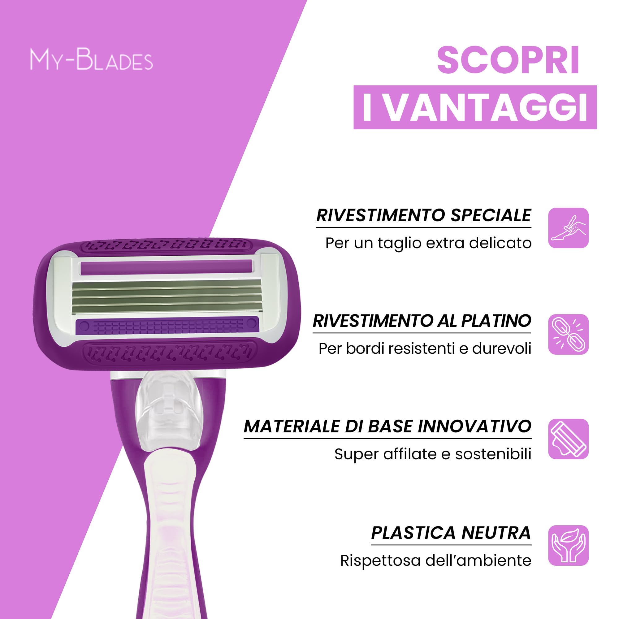 My-Blades® Lamette compatibile con Gillette Venus, Plastic Neutral, Swirl and Smooth, 6 lamette di ricambio a 4 lame per donna