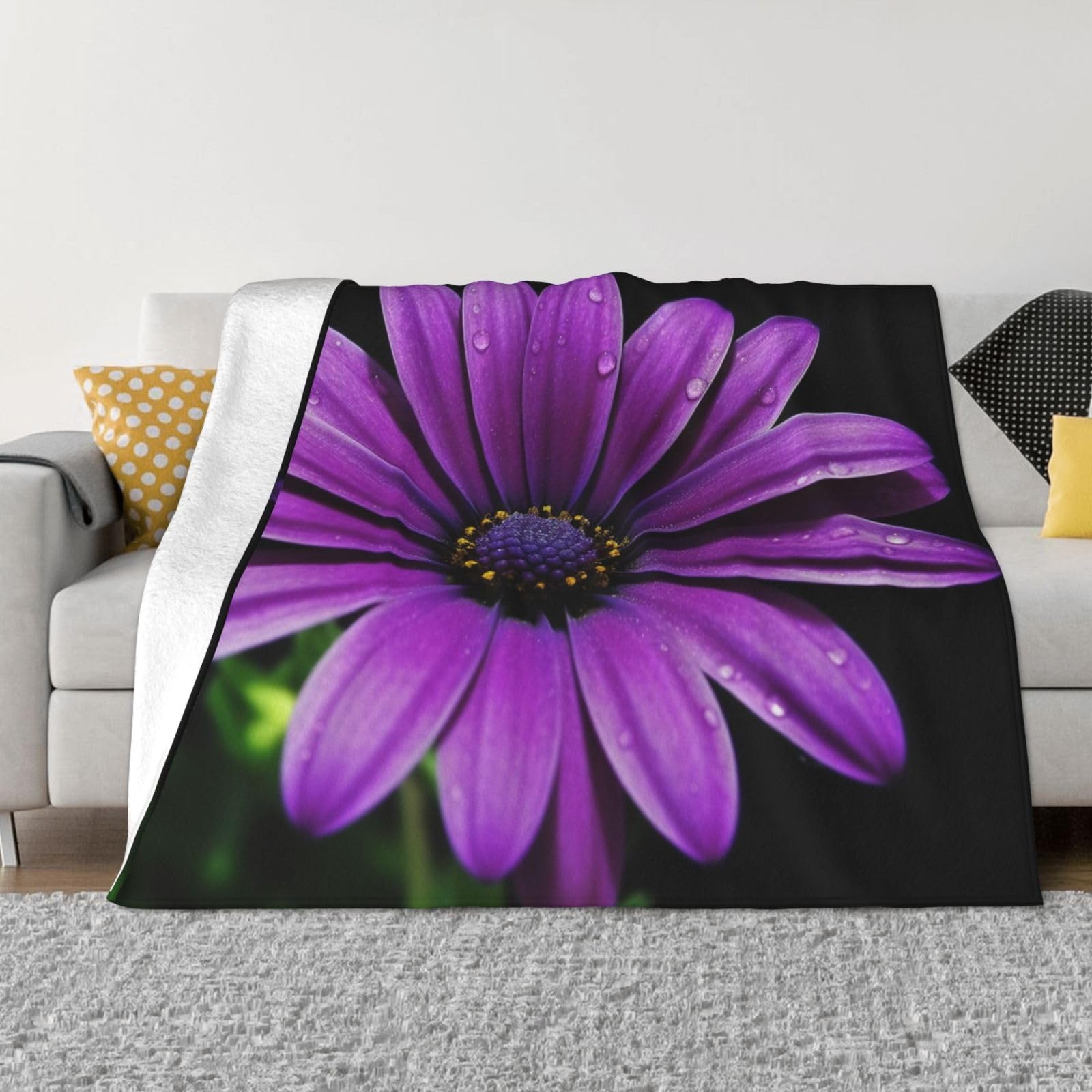 KLOPH Purple Daisy Throw Blanket 40"x30" Flannel Fluffy Warm Blanket for Couch, Reversible Plush Blankets for Bed, Comfy Fuzzy Blanket for Sofa, Plush Lightweight-Blankets for All Season
