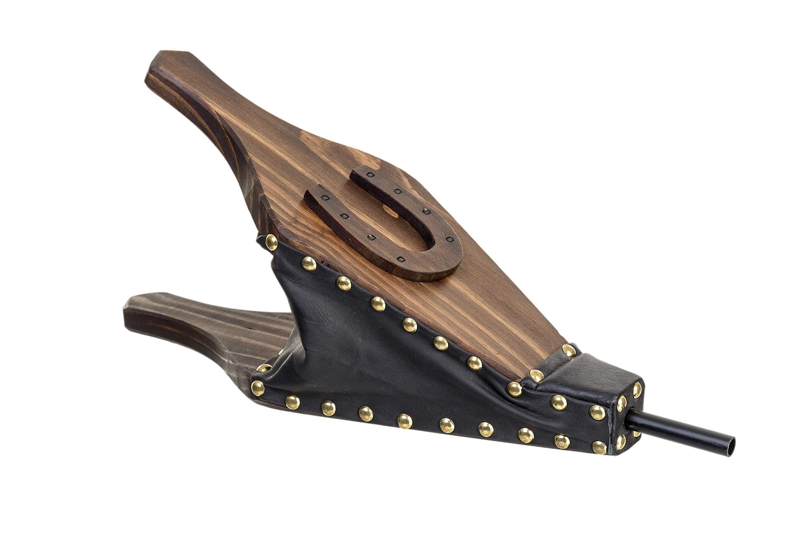 Soffietto per camino, 46x15 cm, in pelle nera, ferro di cavallo intagliato 3D, strumento per stufe a legna, ottimo strumento per camino, barbecue, campeggio, pompieri fatti a mano, regalo perfetto