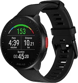 Polar Pacer Preto - Relógio com GPS avançado, Processador rápido, Ultraleve, Tela brilhante, Botões aderentes, Programas de treino e recuperação, Monitor de FC, Controles de música