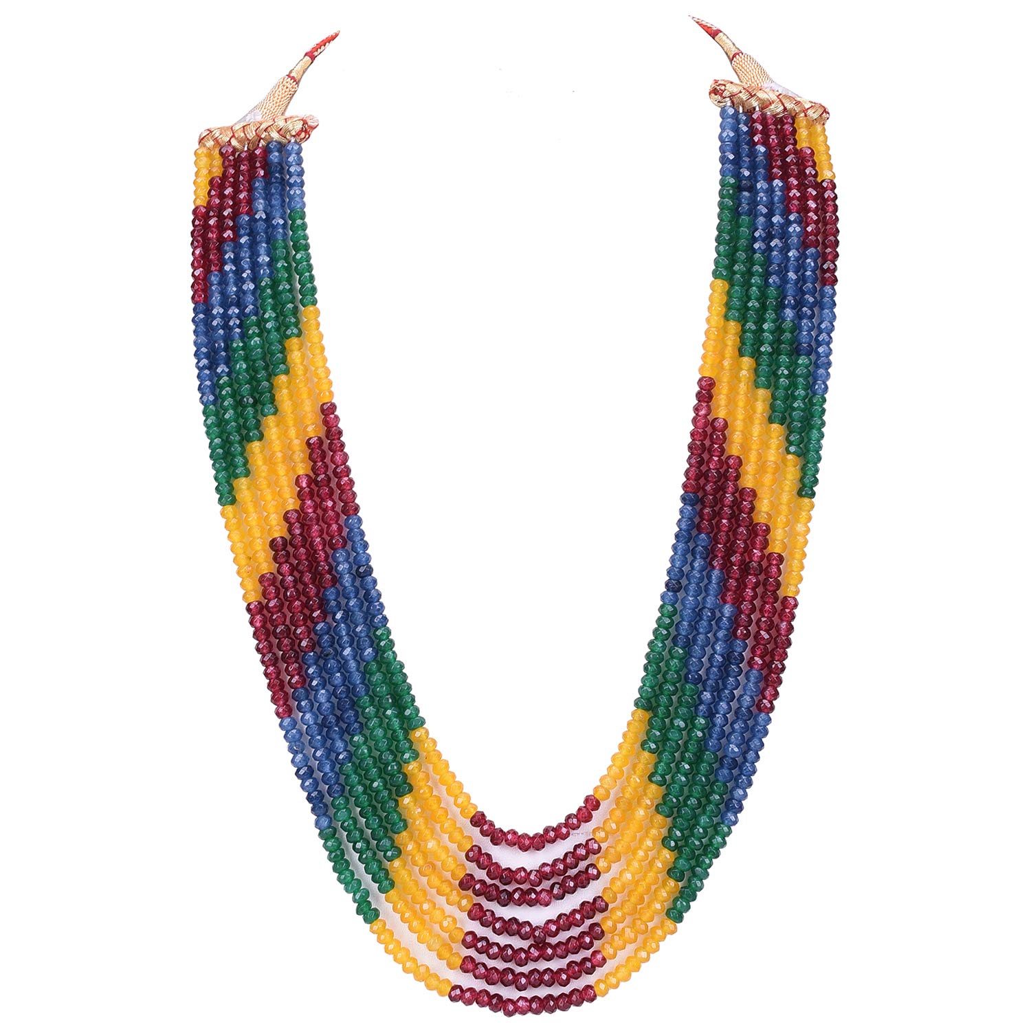 Ratnavali JewelsWomens Seven Layer Multi-Colour Real Ruby Emerald Sapphire Onyx Stone Beads Necklace For Women And Girls Rv2223-7