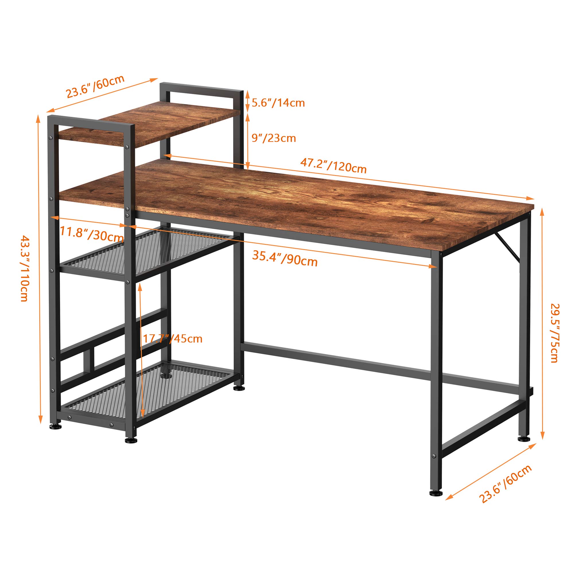 HOMIDEC Computer Desk, Computer Desk with Bookshelf, Study Computer
