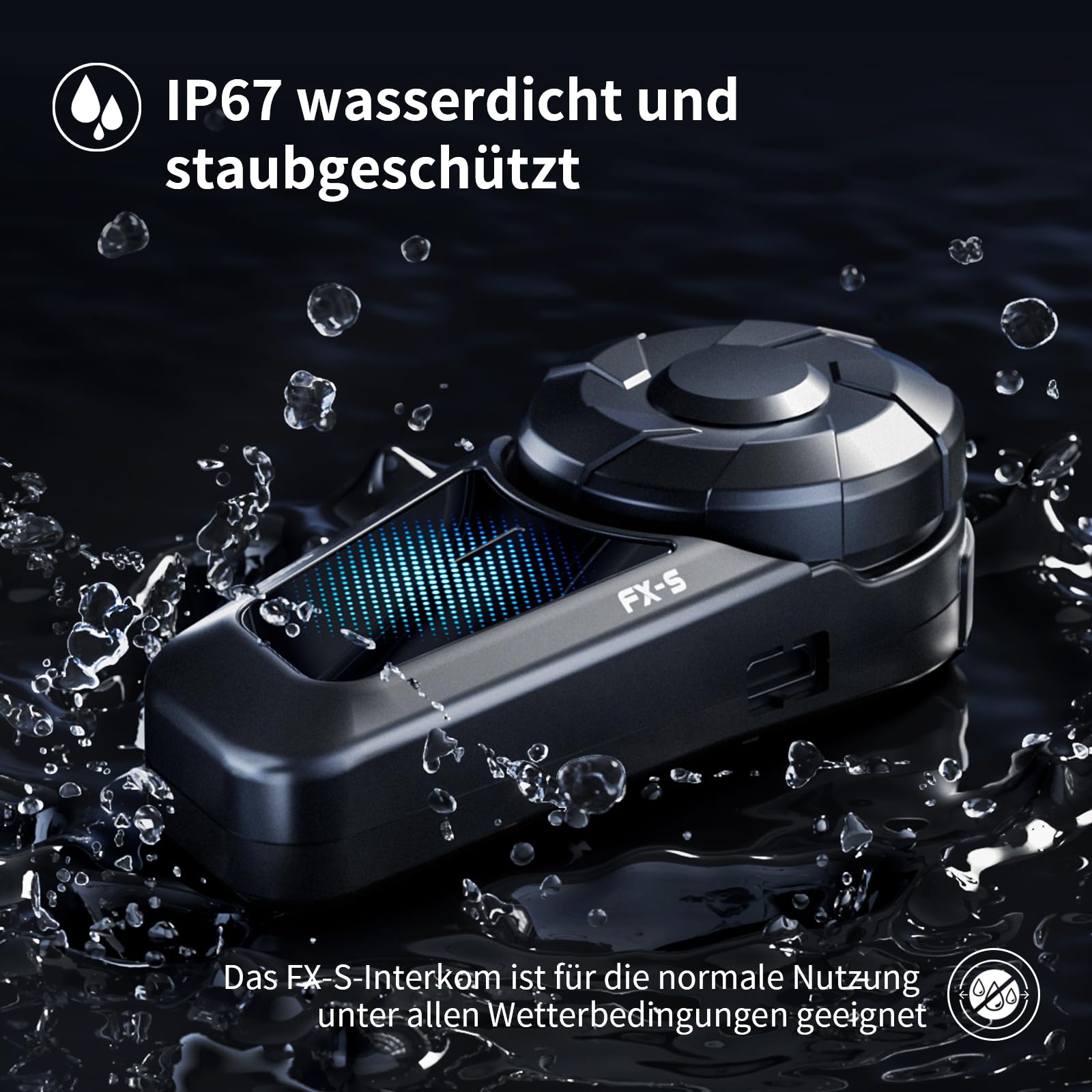 Fodsports FX-S Motorrad Headset Bluetooth 5.4, Helm Kommunikationssystem für 2 Personen, Dreifache Geräuschunterdrückung, IP67 Wasserdicht Freisprecheinrichtung mit Sprachassistent,Große Tasten