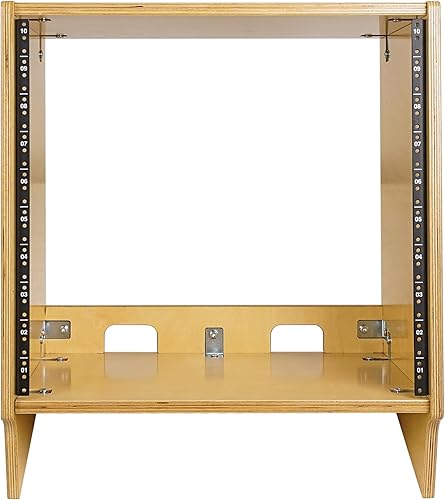 Miniatura 2 de Sound Town DIY 10U - Estante de estudio de escritorio en ángulo con torreta, 10U, madera contrachapada de abedul báltico sólido, roble dorado,