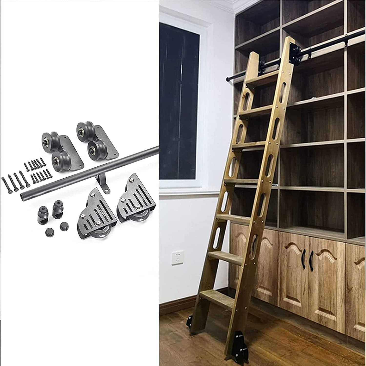 Kit de quincaillerie pour échelle coulissante de bibliothèque mobile avec rail de guidage