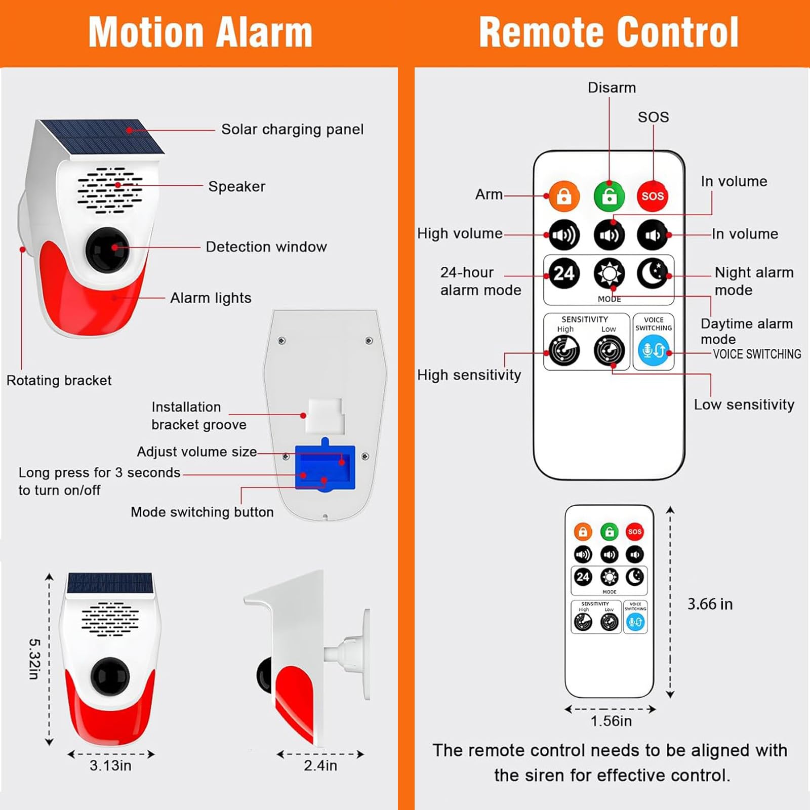Sensor de movimiento para exteriores con 8 grabaciones reemplazables, alarma detector de movimiento de ladridos de perros, tres niveles de volumen ajustable, tres modos de funcionamiento, alarma