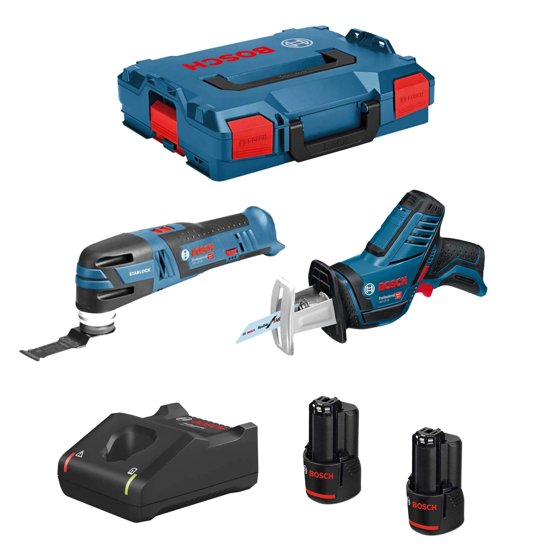 BOSCH Kit 12V B12GSAGOP2bat3a-40 (GSA 12V-14 + GOP 12V-28 + 2 x 3,0 Ah + GAL12V-40 + L-Boxx 102)