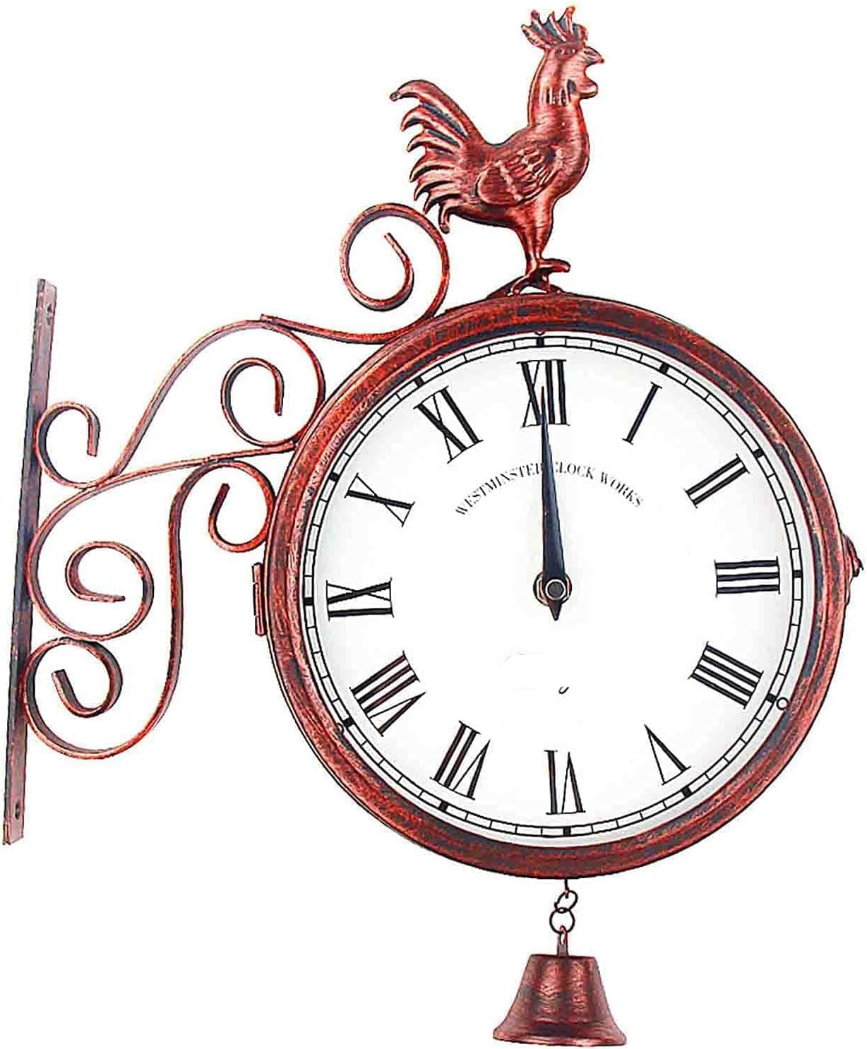 MYUYEE Double Sided Wall Clock Wrought Iron, Metal, Quiet, Easy Read Two Fas Retro Station Clock Antique Hanging Clocks for Garden Home Décor Indoor Outdoor