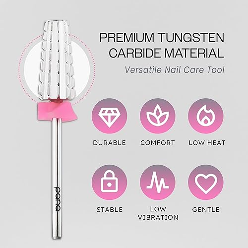Miniatura 213 de PANA Broca de carburo de uñas 5 en 1 – Uso de rotación bidireccional para zurdos y diestros – acrílico de eliminación rápida o gel duro – vástago