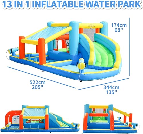 Miniatura 2 de Tobogán acuático inflable, casa de rebote para patio trasero de niños, parque acuático inflable con piscina de salpicadura, casa de salto con