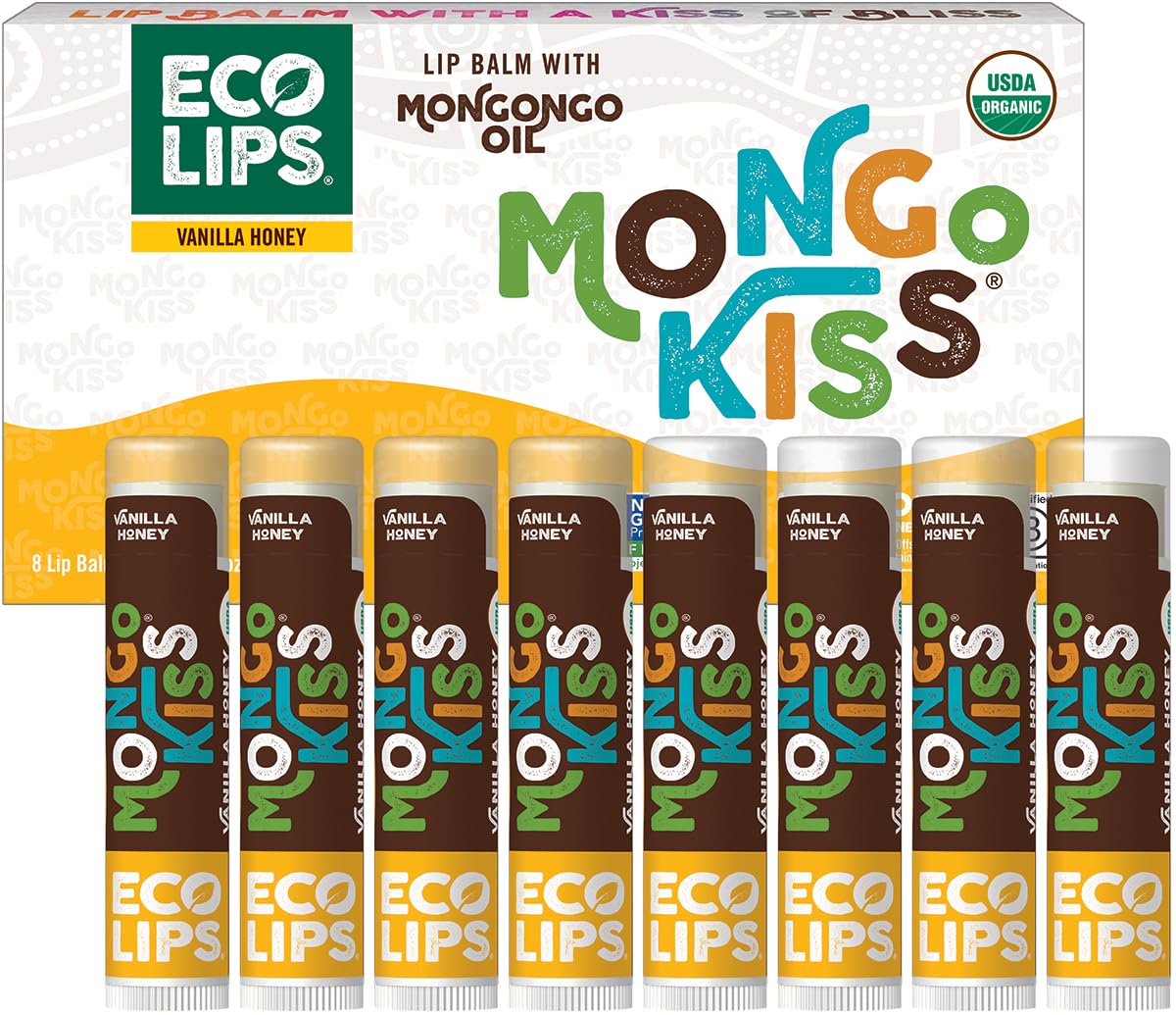 Mongo Kiss USDA Organic Lip Balm Set 8-pack (0.15 oz. each) with Mongongo Oil & Cocoa Butter to Moisturize Chapped Lips | Made in USA by Eco Lips -