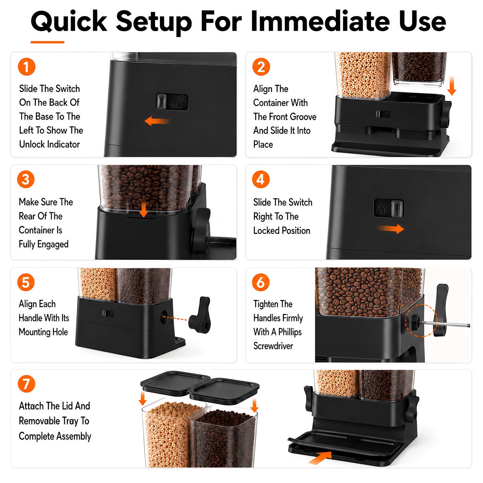 3L Große Müslispender mit Doppelbehälter, Cornflakes Spender aus ABS+PS, Cornflakes Behälter mit Deckel, Aufbewahrungsbox Küche Organizer für trockene Lebensmittel, Reis, Kaffeebohnen