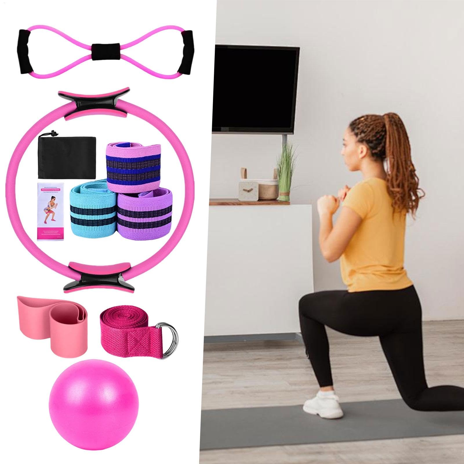 Kit Home Pilates, set di yoga per donne - Kit Pilates per allenamenti - Bande di yoga, attrezzatura per la casa, cintura elasticizzata, accessori per allenamenti multifunzionali per donne adulti