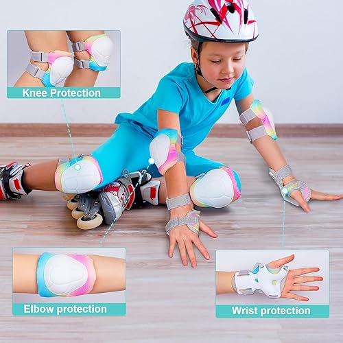 Miniatura 3 de Lemmeko Rodilleras para niños, juego de rodilleras y coderas duraderas para niños y niñas de 3 a 8 años, cómodas rodilleras y coderas para patineta,